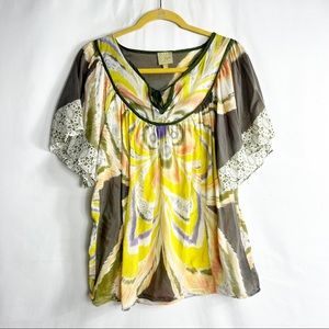 ANTHROPOLOGIE Postella Boho Flutter Sleeve Top in Large